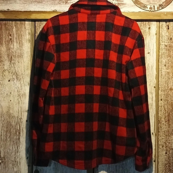 Flannel buffalo check plaid button down shacket pockets oversized small - Picture 8 of 11
